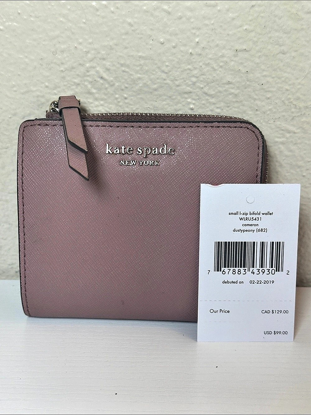 Kate Spade Cameron Small L-Zip Bifold Wallet Zip Around Wallet in Pink NWT